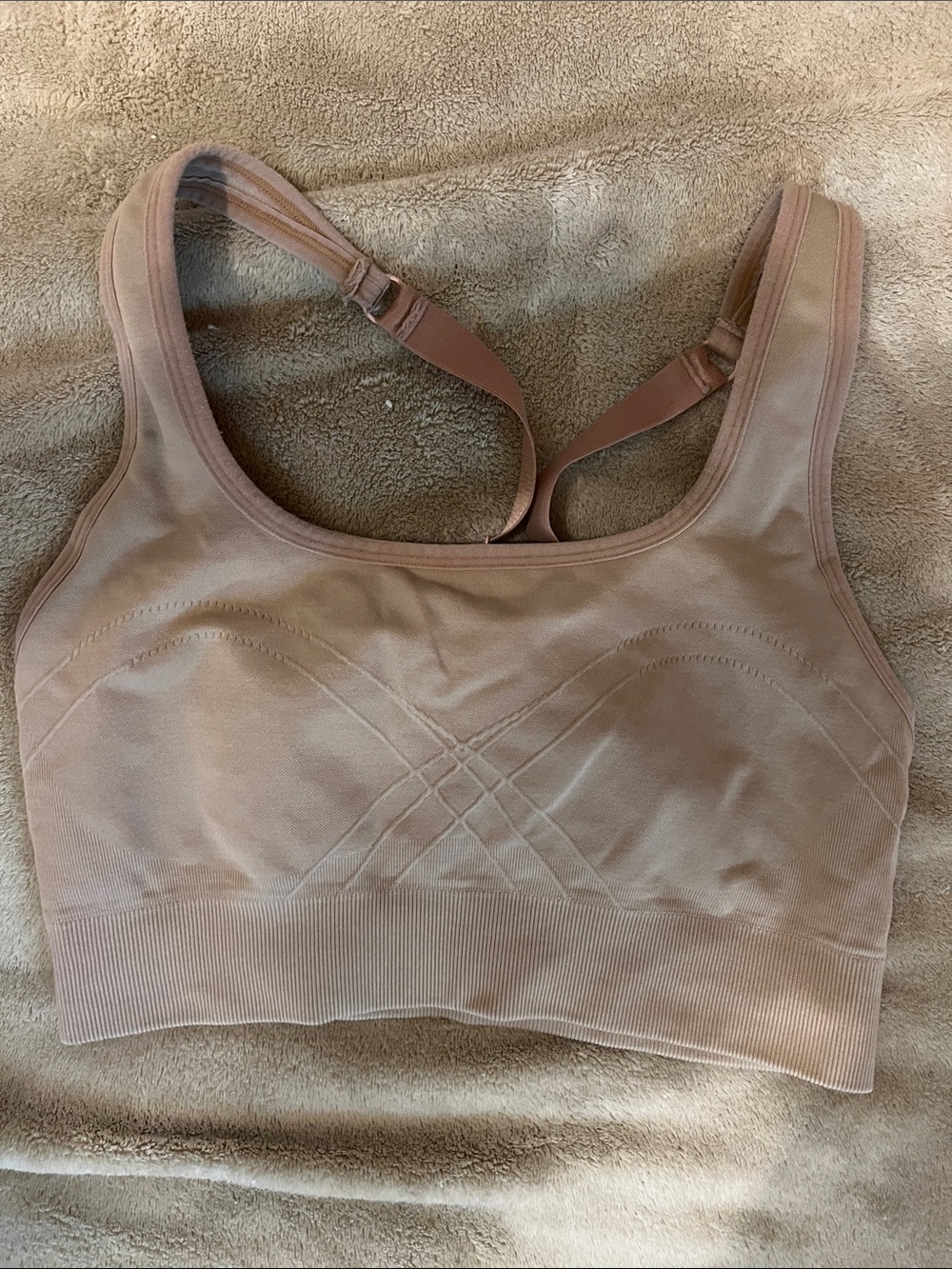 Fabletics Tan Seamless Adjustable-Strap Sports Bra